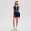 Conjunto Esportivo Transfronteiriço para Mulheres: Top de Golfe, Camiseta sem Mangas, Colete, Saia de Tênis com Penas, Conjunto de Duas Peças para Corrida e Fitness