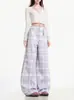 Moda Transfronteriza 2026 Nuevos Pantalones Casuales de Cuadros Morados Dopamina de Moda para Mujer, Pantalones Largos de Pierna Ancha para Primavera y Otoño