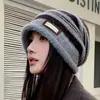 Chapéu de Tricô Listrado Feminino Estilo Coreano Outono e Inverno, Circunferência da Cabeça Grande, Gorro Slouchy Emagrecedor de Rosto, Versátil, Quente, À Prova de Vento, Chapéu para Frio