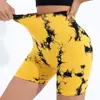 ¡Wow, shorts de yoga sin costuras color durazno personalizados para mujer, con diseños tie-dye y estampado tie-dye, de cintura alta, realzan los glúteos, adecuados para deportes, correr y fitness