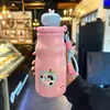 Copo térmico pequeno para meninas, alto valor estético, novo modelo 2025, copo de água fofo com canudo para estudantes, compacto, aço inoxidável 316