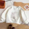 Sudadera de Punto con Estampado de Conejo y Flores para Niñas, Estilo Nuevo, para Primavera y Otoño, Suave Sudadera Bordada de Conejo con Cuello Redondo y Manga Larga para Niñas Pequeñas