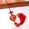 Nó Chinês para Viagem Segura, Pingente de Carro Giratório Vermelho Oriental de Vidro, Acessório de Carro Exquisito Dupla Face com Figuras