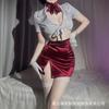 Noite para sexo profundo roupa íntima desejo puro aeromoça uniforme sexy profundo v-free terno pequeno peito tentação pijamas qqny