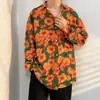 Camisa floral de manga comprida para homens e mulheres, adequada para primavera, outono e verão, estilo coreano, moderna, descolada, nicho, estilo Hong Kong, jaqueta camisa vintage