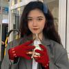 Guantes navideños con pantalla táctil para mujer, de color rojo, para invierno, para estudiantes, bonitos, de felpa gruesa, para ciclismo, cálidos, para invierno.