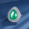Huabi Joyería Base de Cobre Chapado en Oro Set Europeo y Americano Gema de Imitación Colgante de Gota de Agua Anillo con Incrustaciones de Diamante Set 13*18