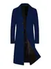 Casaco de Lã Masculino Outono e Inverno Estilo Coreano Slim Fit Longo Acima do Joelho Trench Coat Casual Masculino Gola de Terno Peça de Exterior de Lã
