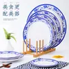 Prato de porcelana azul e branco 8 polegadas 9 polegadas prato raso prato raso prato de hotel restaurante louça de melamina prato redondo de osso prato azul e branco
