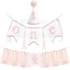 Guirlanda de Fitas para Bebê Menina Festa de Aniversário Bandeirinha para Cadeira Alta Chapéu de Festa de 1 Ano Série Rosa