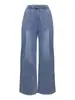 Pantalones vaqueros de punto de pierna ancha de tiro alto, estilo retro, para mujer, con un diseño fluido y plisado, y un corte holgado hasta el suelo.