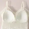 Camisola de Renda Estilo Francês para Mulheres, com Bojos, Comprimento Médio, Lindo Design nas Costas, Camada Base Fina Sem Costura