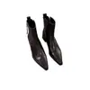 Botas de Cano Curto de Couro Plissado Bico Fino Estilo Francês Outono/Inverno 2026 para Mulheres Salto Grosso Zíper Lateral Elegantes Emagrecedoras Botas para o Dia a Dia Femininas
