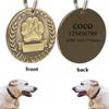 Huellas redondas de bronce antiguo al contado transfronterizas etiqueta de perro de identificación de moda suministros para mascotas colgante placa de identificación con nombre grabada con láser