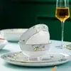 Nuevo Juego de Vajilla de Cerámica Jingdezhen, Tazones y Platos Domésticos de Gama Alta, Regalos de Boda y de Inauguración de Casa, Juego de Tazones y Platos de Porcelana de Hueso