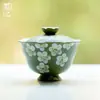 Tazón de Cerámica con Tapa y Flores Silvestres de Primavera Pintadas a Mano, Alto Valor Estético, para Uso Doméstico, Adecuado para Preparar Té