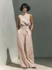 2026 Primavera Europea y Americana Nuevo Estilo Amazon Color Sólido Elegante Sencillo para Mujer Top sin Mangas de Mezcla y Pantalones de Pierna Ancha