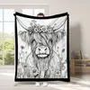 Manta de Franela con Graffiti de Vaca de las Tierras Altas - Más Vendida Decoración del Hogar con Estampado Animal Manta Ligera para el Ocio