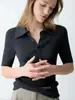 Camisa Polo de Malha de Manga Curta Estilo Old Money Francês para Mulheres, Primavera Vintage de Alta Qualidade Slim-Fit Simples Camiseta Top