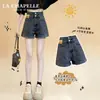 Shorts de Mezclilla con Dobladillo de Cintura Alta para Mujer Verano 2025 Nuevos Holgados Adelgazantes Pierna Ancha Pequeña Pantalones Cortos Ajustados