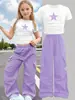Conjunto deportivo casual estilo americano con estampado de estrellas, conjunto de dos piezas con pantalones de pierna ancha y top, pantalones casuales de verano, pantalones deportivos holgados de pierna ancha