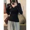 Suéter canelado sexy com decote em V para mulheres, nova coleção outono/inverno 2026, design elegante e simples, acinturado, efeito emagrecedor, blusa de manga longa