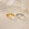 Anillo de Corazón con Moño Hueco de Moda, Chapado en Oro Real de 18K, Anillo de Acero Inoxidable, Joyería de Mano a Juego para Parejas