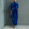 Conjunto de Malha de Manga Longa com Calça Wide Leg Feminino de Moda de Alta Qualidade Europeu e Americano Transfronteiriço Outono e Inverno 2025 Conjunto de Duas Peças