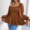 Outono Inverno 2026 Europeu e Americano Casual Gola Quadrada com Babados Cor Sólida Manga Longa Camisa Venda Quente Amazon Roupa Feminina Transfronteiriça Top