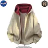 Sudadera con Cremallera Doble de Peso Pesado Estilo Americano de Alta Calidad Co-Branded de la NASA para Hombre, Chaqueta con Capucha de Marca de Tendencia para Primavera y Otoño