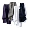 Pantalones Casuales de Pierna Recta y Pierna Ancha para Mujer, Estilo Francés, Hilo de Lino Chunchun Teñido en Hilo, Cuadros, Hebilla de Concha, Cintura Elástica, Artísticos y Cómodos