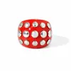 Pulseira de Resina com Rebites e Strass Mais Vendida Personalidade Feminina Estilo Punk Gradiente Âmbar Pulseira Aberta Redonda Anel