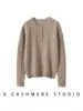 Suéter de cachemira para mujer, nuevo estilo otoño e invierno, jersey de punto trenzado vintage, top de punto suelto de cachemira de cabra de color liso