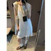 Vestido Sem Mangas Mochi Chá de Jasmim Tencel Rami Design Estilo Coreano Borda Franzida Patchwork Mq1509