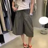 2026 Verão Novo Estilo Coreano Estilo Workwear Franzido Cintura Alta Cintura Elástica Casual Perna Larga Cropped Calças para Mulheres Cinza