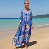 Nuevo Vestido Largo Estampado de Rayón para Vacaciones en la Playa, Vestido de Playa Holgado Talla Grande, Cubrebikini para Mujer
