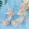 Zapatos de Tacón Alto de Cristal con Lazo para Niñas Nuevos en Stock Zapatos Brillantes de Princesa Zapatos de Cuero para Actuación de Piano de Niñas