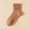 Meias de Terry Espessadas para Mulheres, Meias de Cano Médio para Outono e Inverno, Cor Sólida, Forradas com Lã, Meias Largas Espessas, Meias Quentes de Toalha, Meias Longas Femininas