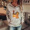 2024 Novo 2023 Cross-border Novo Europeu e Americano Halloween Abstrato 3D Impressão Botão Hoodie Feminino Hoodie