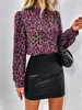 Europa y Estados Unidos nueva moda de comercio exterior transfronterizo estampado de leopardo cuello redondo manga larga top ropa de mujer