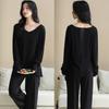 Pijama Suave de Rayón Modal para Mujer, Manga Larga Primavera y Otoño, Corte Holgado, Adecuado para Ropa de Casa, Conjunto de Moda con Espalda y Lados Descubiertos