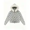 Outono/Inverno Novo Estilo Coreano Transfronteiriço Estilo Americano Bolinhas Personalidade Moda Y2K Zíper Com Capuz Gola Grande de Pelo Casaco Solto
