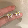 Brincos Borboleta Esmaltados Coloridos de Nicho Estilo Francês, Brincos Únicos e Bonitos, Joia de Orelha Doce Retrô com Pino de Prata 925 para Mulheres