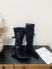 Botas largas de tacón grueso estilo europeo y americano, corte ancho, adelgazantes