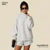 Sudadera de otoño e invierno para mujer, cuello medio alto, peso pesado de 350 g, forro polar, marca de tendencia estilo americano, corte holgado, hombros caídos, sudadera de cuello alto pequeño para mujer