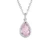 Collar de Plata de Ley S925 Corte Flor de Hielo para Mujer, Diamante Rosa, Diamante de Alto Carbono, Colgante Gota de Agua, Cadena para Clavícula Incrustada con Diamantes Completos, Artículo Popular Transfronterizo