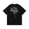 Camiseta de Manga Curta para Casal Amiri Pomba da Paz Tinta Flow Grafite Lettering 230g Série Coleção Estampa Clássica do Logo