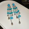 Pendientes de Borla con Forma de Gota de Agua y Circonita Azul Estilo Francés, Lujo Ligero y Sensación de Alta Gama, Pendientes de Moda Versátiles con un Diseño Único