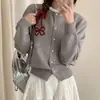 Cardigan de Tricô Estilo Coreano Primavera e Outono Novo Bordado Ponto Laço Orelha de Madeira Estilo Doce Redutor de Idade Suave e Macio Suéter para Mulheres