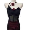 Dark Style Spice Girl Perspectiva Malha Estéreo Flor Pescoço Pendurado Lingerie Sexy Sem Costas Slim Fit Vestido F637